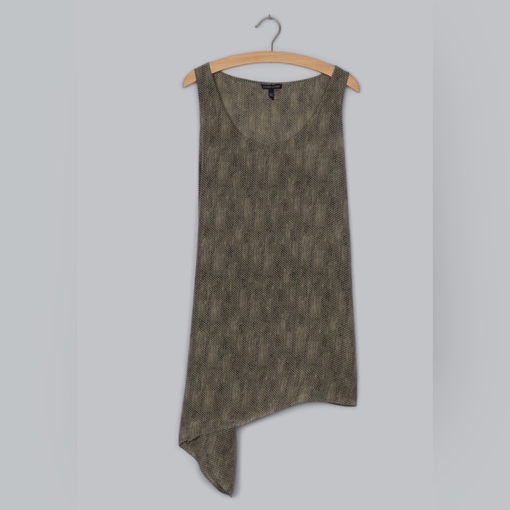 Eileen Fisher Silk Crepe de Chine Asymmetric Tank Tunic Stone L